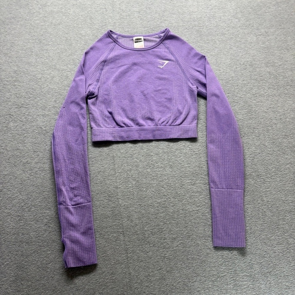 Gymshark Vital Seamless Long Sleeve Crop Top Womens Small Purple Marl